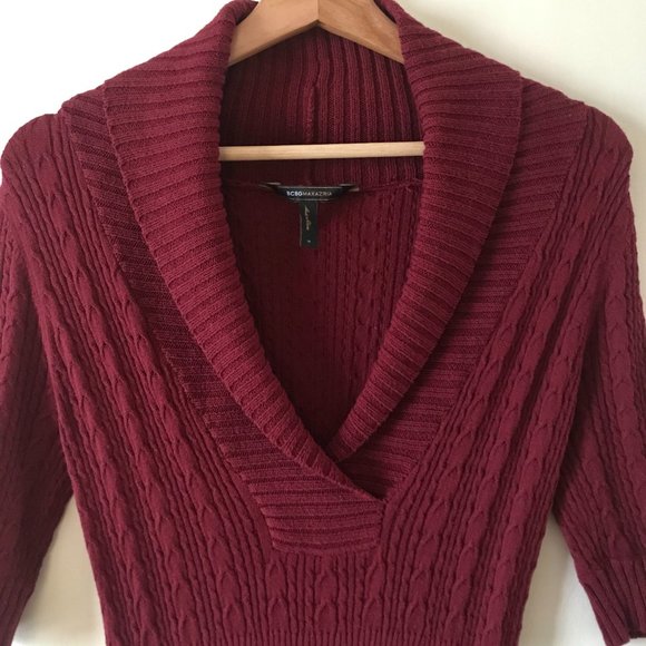 BCBG Merlot Bodycon V-Neck Sweater Dress, Size M - Picture 5 of 8